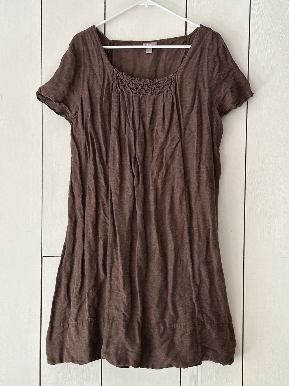 J.Jill Gritty Boho Silk Linen Dress XL Chocolate Brown Granola Girl Earthy